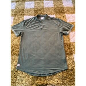 Mantra Mens Henley Polo Shirt Large Sage Green Mandarin Collar Leaf Trim Golf